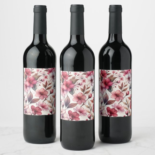 Etiqueta Para Botella De Vino Flor de Cerezo (Botellas)