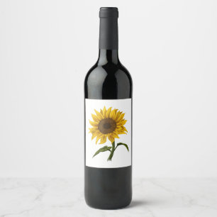 Etiqueta Para Botella De Vino Flor de color de agua floral Sunflower