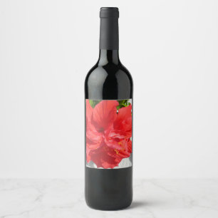 Etiqueta Para Botella De Vino Flor de Hibisco Doble Rojo