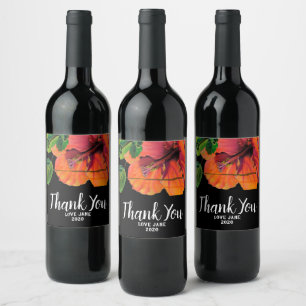 Etiqueta Para Botella De Vino flor de hibisco naranja regalo de agradecimiento