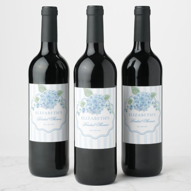 Etiqueta Para Botella De Vino Flor de Hortensia Azul Vintage Elegante Ola (Botellas)