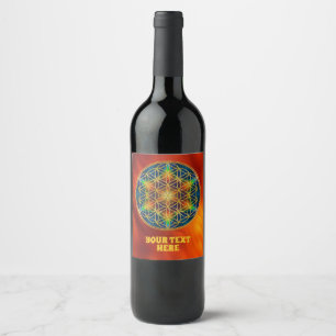 Etiqueta Para Botella De Vino FLOR DE LA VIDA - Flor Fractal 1