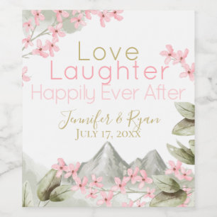 Etiqueta Para Botella De Vino Flor de montaña rosa acuarela floral