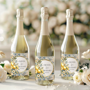 Etiqueta Para Botella De Vino Flor de mosaico mediterránea Positano limón