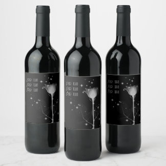 Etiqueta Para Botella De Vino Flor de rayos X con destellos sobre negro