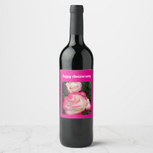 Etiqueta Para Botella De Vino Flor de Rosa Roja Feliz Aniversario