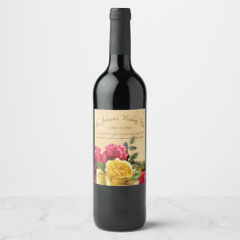 Etiqueta Para Botella De Vino Flor de rosas rojas y amarillas vintage