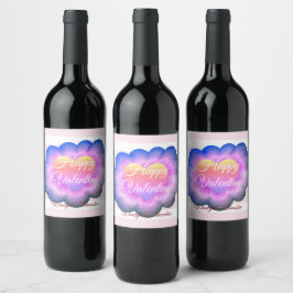 Etiqueta Para Botella De Vino Flor morada Feliz San Valentín Etiqueta de bebida