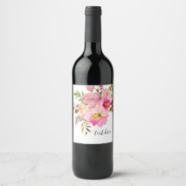 Etiqueta Para Botella De Vino flor rosa floral, dulce, romántica acuarela