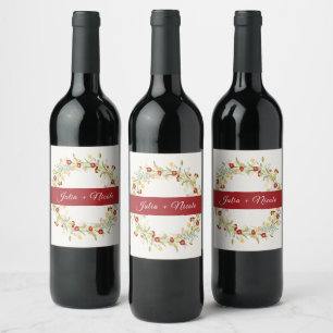 Etiqueta Para Botella De Vino Flor Silvestre Amarilla Marigold Follaje Boda