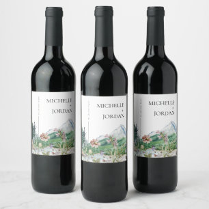 Etiqueta Para Botella De Vino Flor silvestre de montaña rusa   Boda Boho
