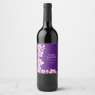 Etiqueta Para Botella De Vino Flor suave de cerezo rosa Sakura Purple Cumpleaños