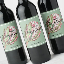 Etiqueta Para Botella De Vino Flor tropical de Feliz Navidad