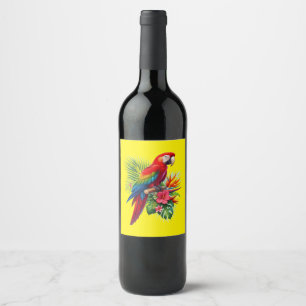 Etiqueta Para Botella De Vino Flor tropical de macao rojo