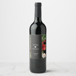 Etiqueta Para Botella De Vino Flor tropical y hojas boda oscuro