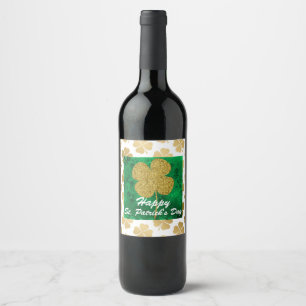 Etiqueta Para Botella De Vino Flor verde de Shamrock dorado