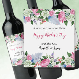 Etiqueta Para Botella De Vino Floral acuarela Etiqueta de vino del Día de la Mad