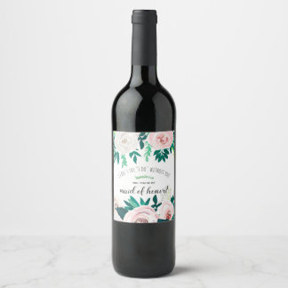 Etiqueta Para Botella De Vino Floral acuarela será mi empleada de honor