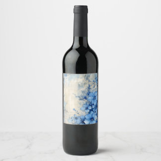 Etiqueta Para Botella De Vino Floral Azul