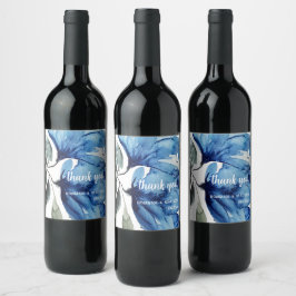Etiqueta Para Botella De Vino Floral azul artístico acuarela pintada a mano