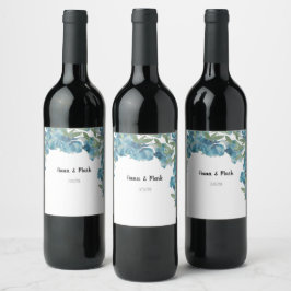 Etiqueta Para Botella De Vino Floral azul Fusión acuática pintada a mano