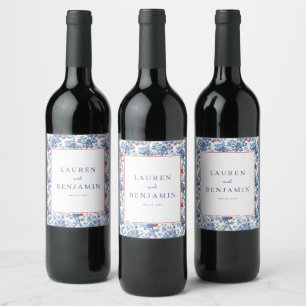 Etiqueta Para Botella De Vino Floral Azul Romántico