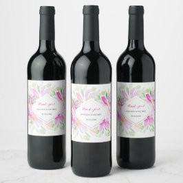 Etiqueta Para Botella De Vino Floral Bohemio Verde Rosa