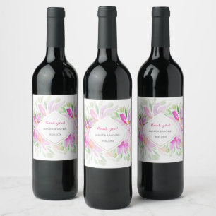 Etiqueta Para Botella De Vino Floral Bohemio Verde Rosa