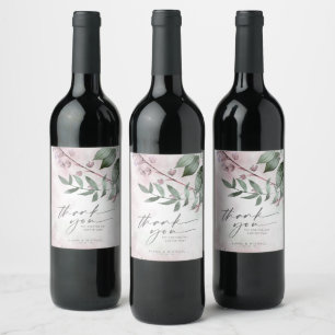 Etiqueta Para Botella De Vino Floral caligrafía Gracias Mauve ID771