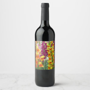 Etiqueta Para Botella De Vino Floral colorida de Snapdragons