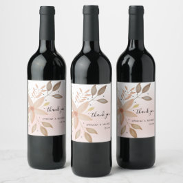 Etiqueta Para Botella De Vino Floral de Acuarela de Terracota Elegante Pintada a