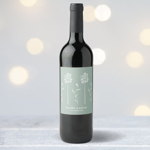 Etiqueta Para Botella De Vino Floral de curry Minimalista verde sabio