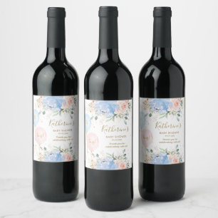 Etiqueta Para Botella De Vino Floral de globos azules rosados es Baby Shower de 