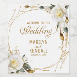 Etiqueta Para Botella De Vino Floral de oro Rosa