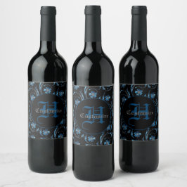Etiqueta Para Botella De Vino Floral de verano azul monogramada 2
