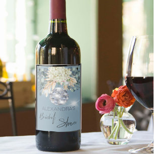 Etiqueta Para Botella De Vino Floral Dusty Blue Disco Bridal Ducha Etiqueta de v