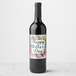 Etiqueta Para Botella De Vino Floral Feliz Día de la Madre Boho Luz acuática