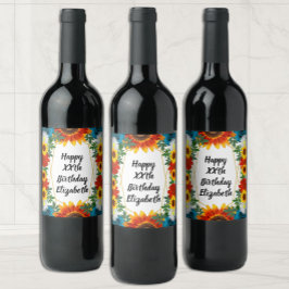 Etiqueta Para Botella De Vino Floral Geométrico de Verano para Jardín Trasero