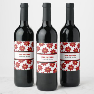 Etiqueta Para Botella De Vino Floral Geométrico Rojo y Dorado