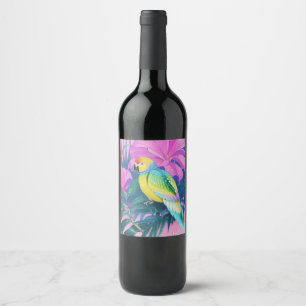 Etiqueta Para Botella De Vino Floral/hawaiano/tropical/loro