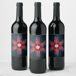 Etiqueta Para Botella De Vino Floral Mandala Flores Naranja Azul Rojo Resumen