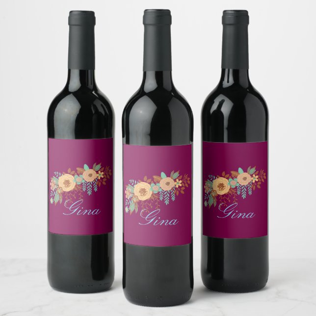 Etiqueta Para Botella De Vino Floral moderna de Boho (Botellas)