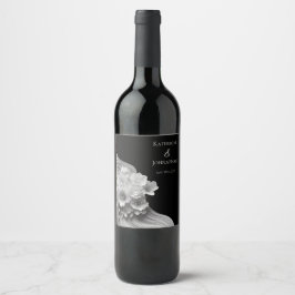 Etiqueta Para Botella De Vino Floral moderna en blanco y negro