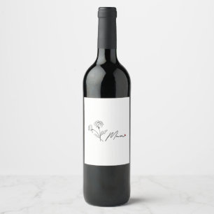 Etiqueta Para Botella De Vino Floral Mom Line Art - Regalo del Día de la Madre