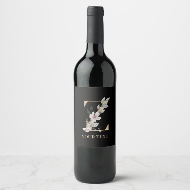 Etiqueta Para Botella De Vino Floral monograma Z personalizada (Anverso)