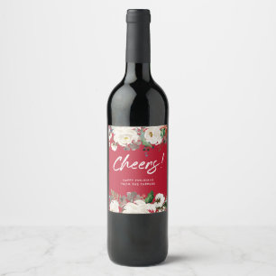 Etiqueta Para Botella De Vino Floral roja festiva Alegría navideña de Navidad