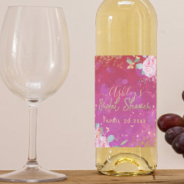 Etiqueta Para Botella De Vino Floral rosa Elegante ducha romántica de novias