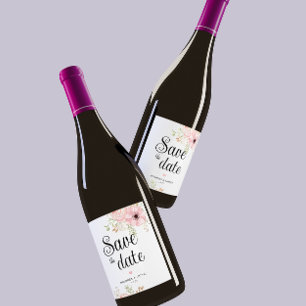 Etiqueta Para Botella De Vino Floral rosa Guardar la fecha Etiqueta de vino
