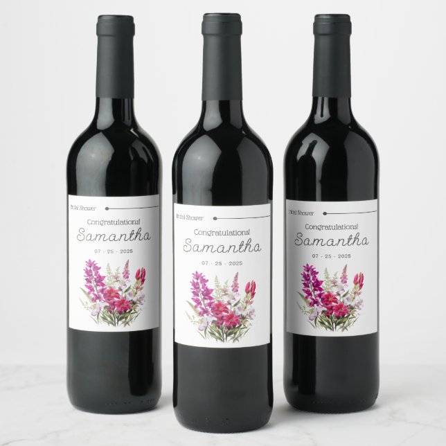 Etiqueta Para Botella De Vino Floral rosa moderna (Botellas)