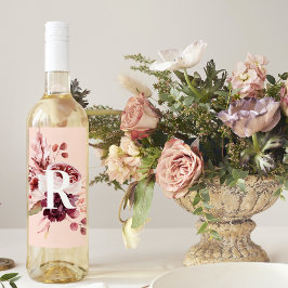 Etiqueta Para Botella De Vino Floral rosa y roja pastel moderno con inicio